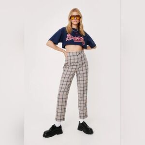 Beige Plaid Ankle length Pants